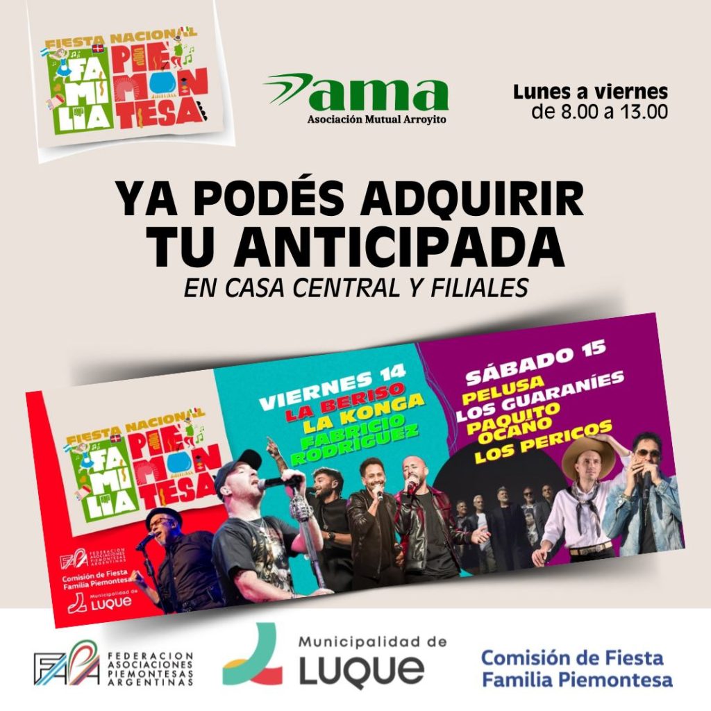 Entradas a la venta para la Fiesta Nacional de la Familia Piamontesa